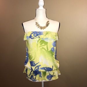 American Eagle Floral Ruffle Tube Top Large